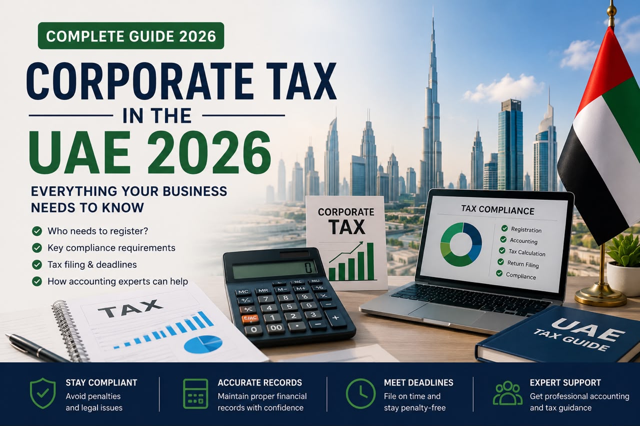 Professional accountant explaining Corporate Tax compliance in the UAE to business owners.